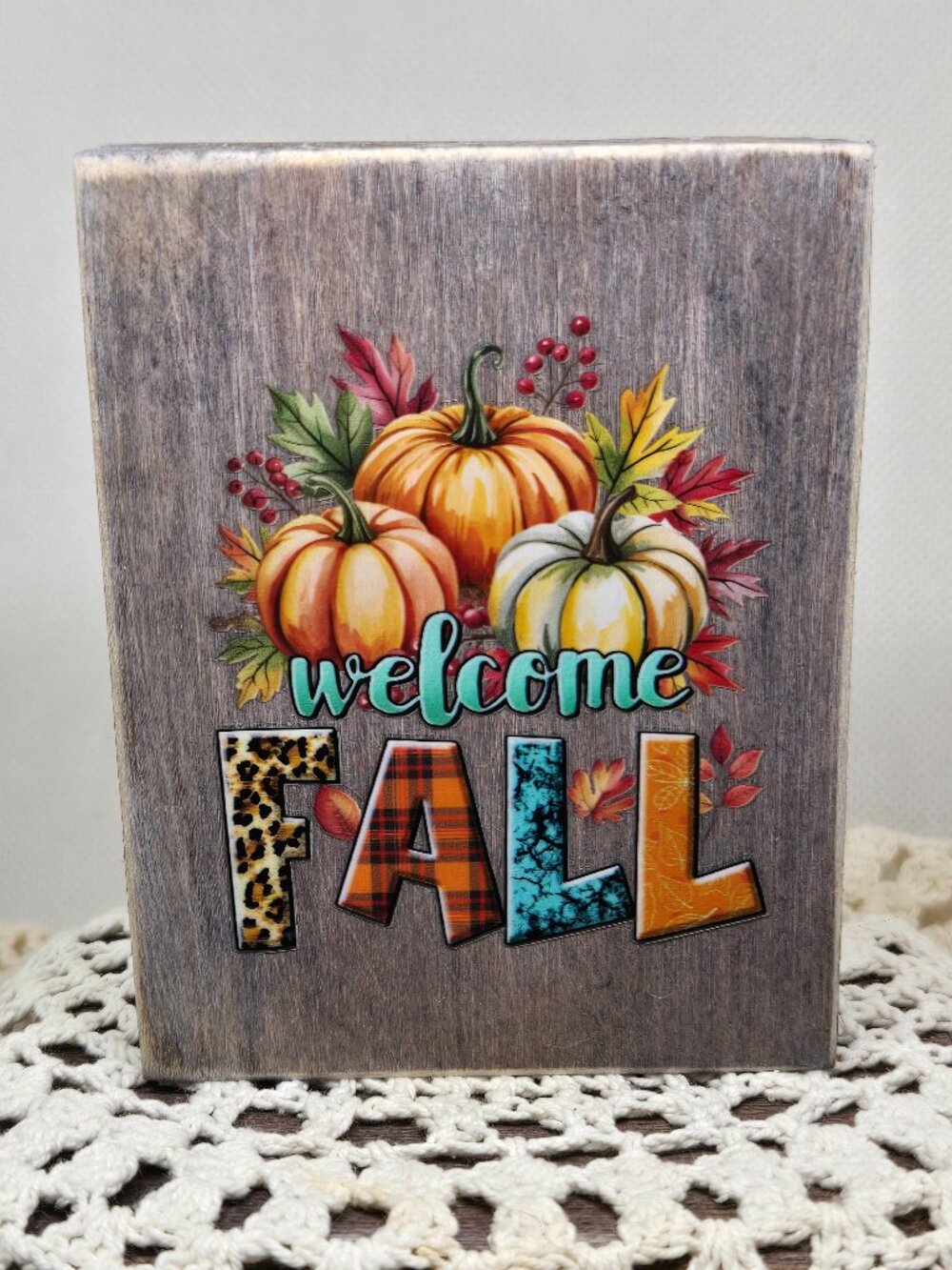 Handcrafted Decor, Mini Wood Sign, Decorative Floral Pumpkins "Welcome Fall"